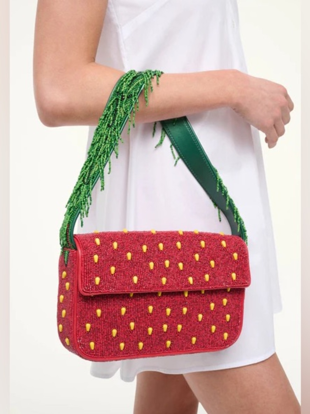 NWT Staud Beaded Tommy Shoulder Bag Strawberry Dream - Picture 9 of 16